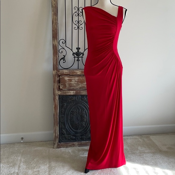 Calvin Klein Dresses & Skirts - Calvin Klein Red Ruched Asymmetrical Jersey Gown